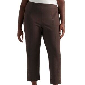 Pari Passu Espresso Brown Ponte Knit Merit Slim Ankle Pants Size 16 Fit D